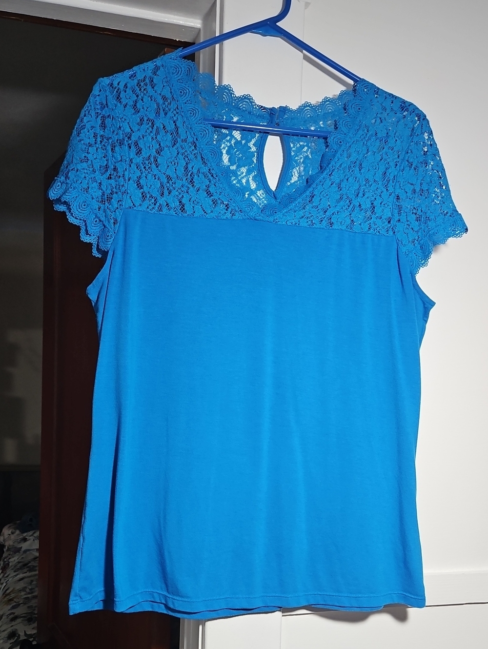 Simply Styled Petite Turquoise Blue Floral Lace Short Sleeve Blouse Top Size XL